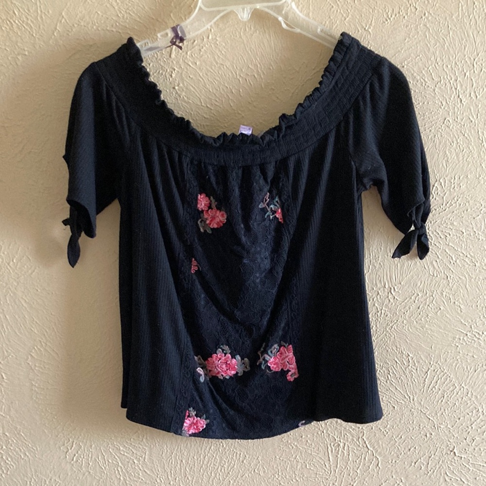 Floral Embroidered Black off the shoulder top